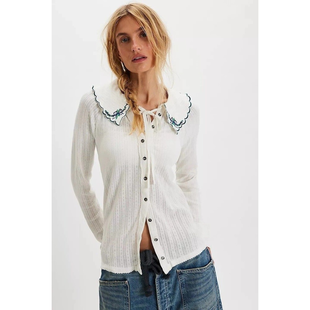 Free People Juniper Long Sleeve Cardi Top Buttondown Embroidered XL NWT 284329